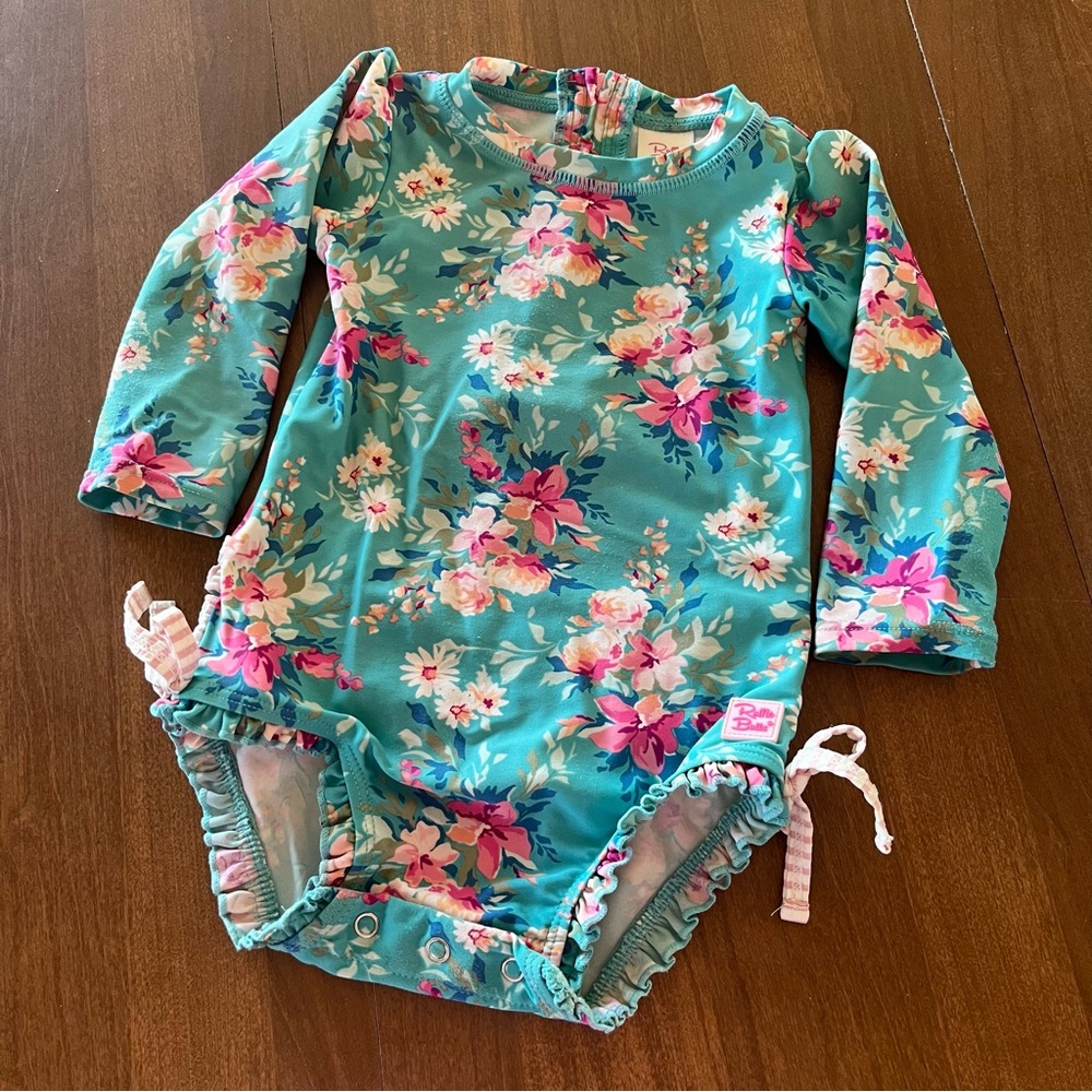Rufflebutts 12-18 month rash guard one piece swim suit in Fancy me Floral